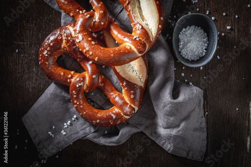 Crispy pretzels freshly baked with salt at home