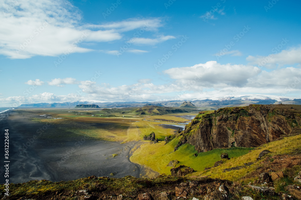 Panoramic view on green inland of Iceland