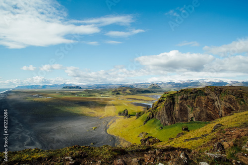 Panoramic view on green inland of Iceland