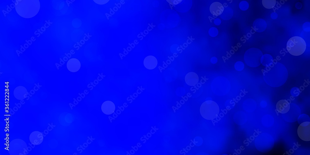Dark BLUE vector background with bubbles. Abstract colorful disks on simple gradient background. New template for a brand book.