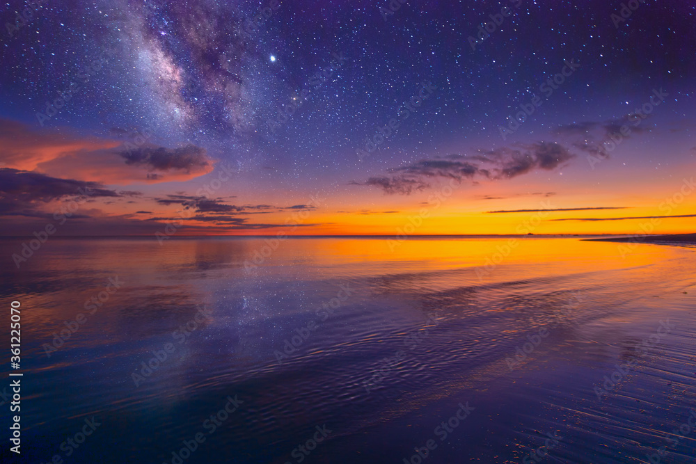 Beautiful nightscape with Starry night and Milky Way Galaxy rising in Kudat Sabah North Borneo. Image contain Noise and Grain due to High ISO. Beautiful nightscape with Starry night and Milky Way Galaxy rising in Kudat Sabah North Borneo. Image contain Noise and Grain due to High ISO.