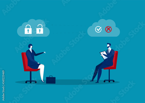 businessman interview about test mindset ,idea, attitude for Hire concept vector illustrator