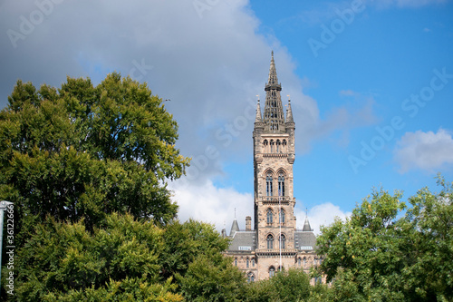 Glasgow, Scotland, 7th September 2013, Main building and tower of the University of Glasgow at Gilmorehill photo