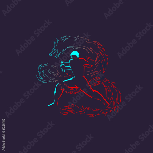 Kungfu Man vector version 2 symbol
martial artist with double stick or nunchaku and letter B Dragon