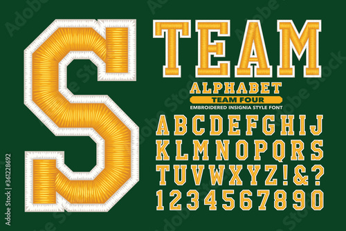 An Embroidered Style University or Sports Team Font. This Alphabet Has Shiny 3d Thread Effects Similar to a Sports Cap or Jacket
