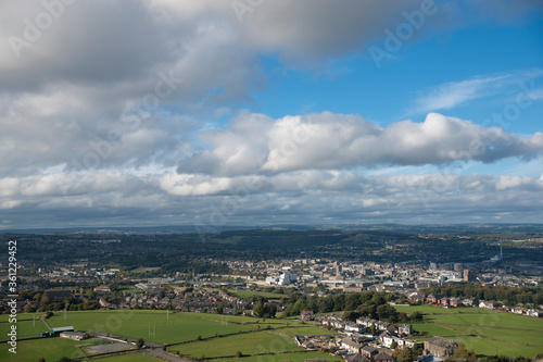 Huddersfield, West Yorkshire, UK, October 2013, view of Huddersfield and the surrounding area from Castle Hill photo