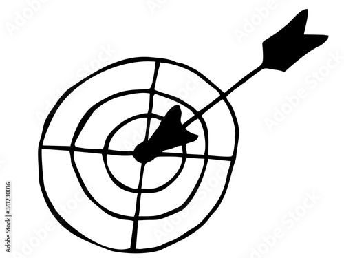Black and white arrow icon hit the target, vector illustration