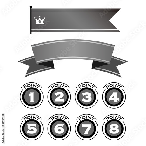 リボンのタイトルスペースとアンティーク風の数字アイコン（モノクロ）