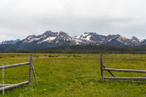 sawtooth mountain range on a calm and cloudy spring day