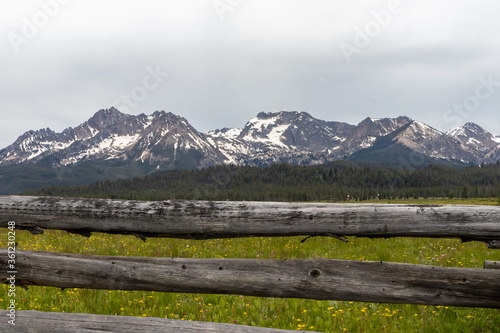 sawtooth mountain range on a calm and cloudy spring day