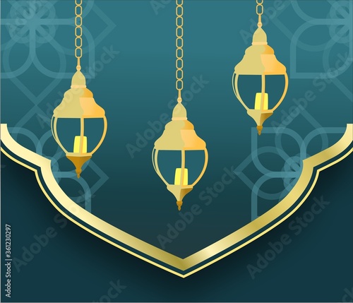 Marhaban ya ramadan,Eid mubarak illustration with lamps