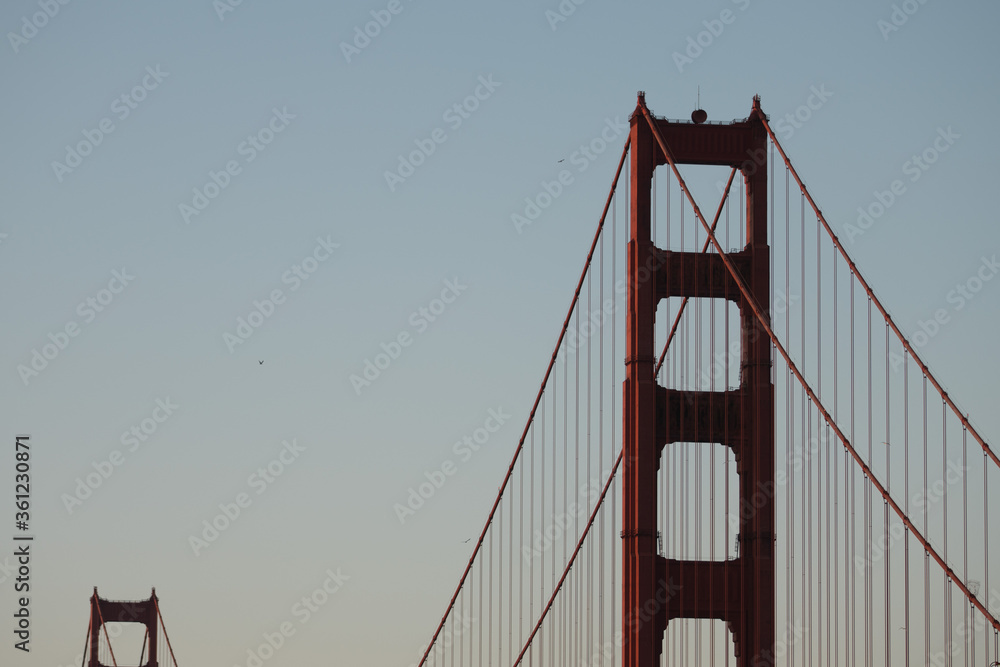 golden gate bridge close up with birds flying golden gate bridge close up with birds flying
