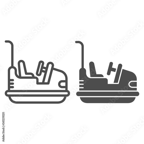 Bumper car line and solid icon, Amusement park concept, Electric machine for racetrack sign on white background, Attraction Dodgem icon in outline style for mobile concept and web. Vector graphics.