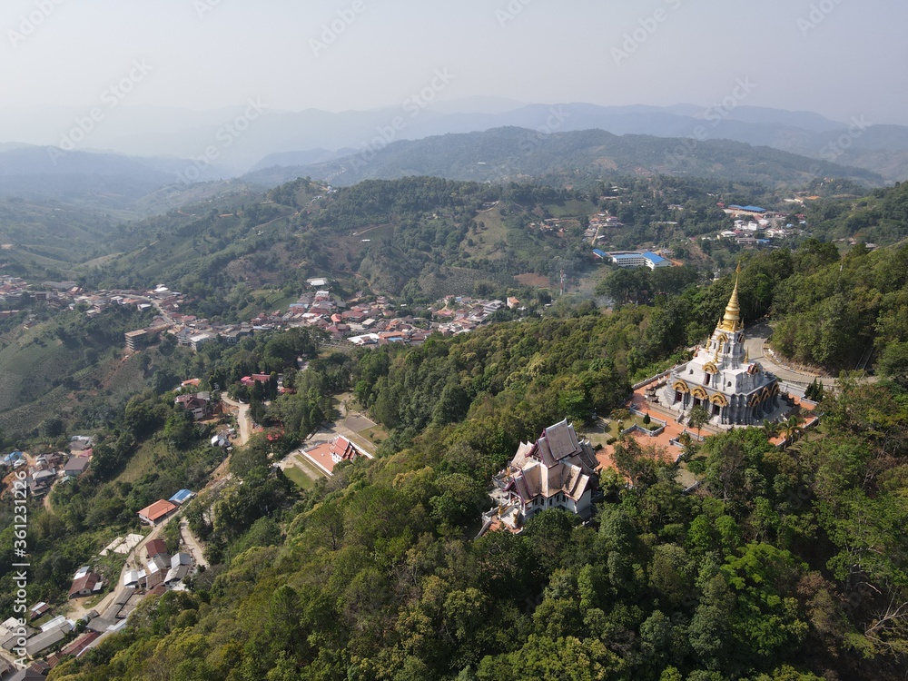 Aerial view of Mae Salong Village and the 
