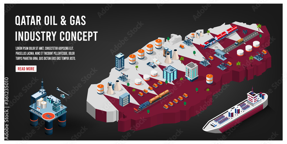 Modern isometric of Qatar oil and gas industry concept with Offshore