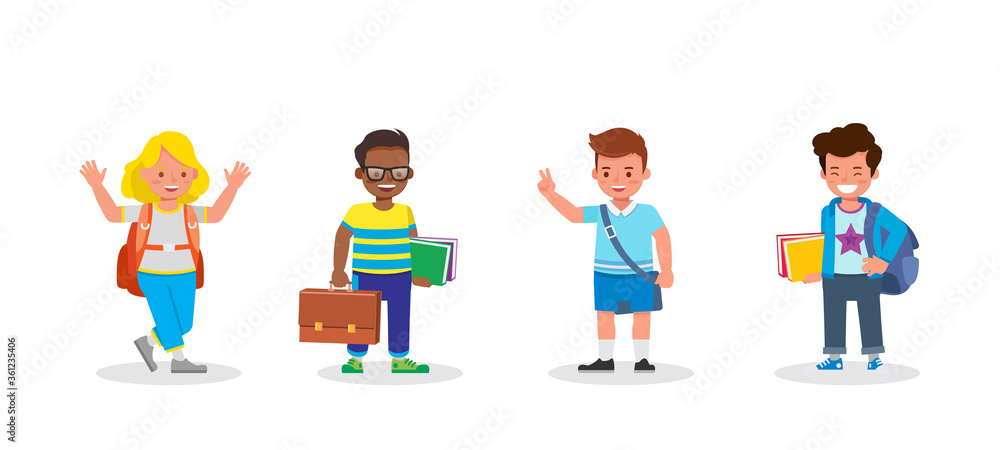 Happy kids going to school. Character vector design. Happy kids going to school. Character vector design.