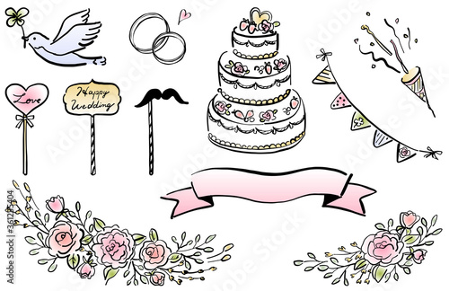 結婚式のイラストセット　線画
