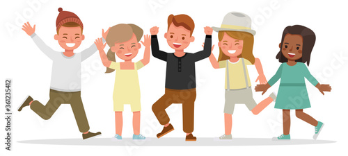 Happy friends character vector design. Presentation in various action with emotions feeling happy.