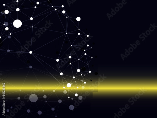 Network, geometric pattern Bright light on dark background