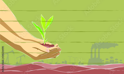 plant growing in the ground. pollution, global warming, environmental damage background