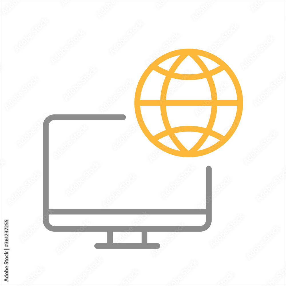 Online. PC. Remote job, home office, work from home. Vector line icon. Online. PC. Remote job, home office, work from home. Vector line icon.