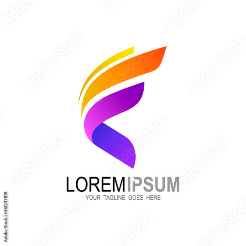 F logo, Letter F logo design illustration, Colorful icons