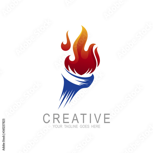 Torch fire logo vector icon, Olympic flaming torch logo, sport fire sign, 