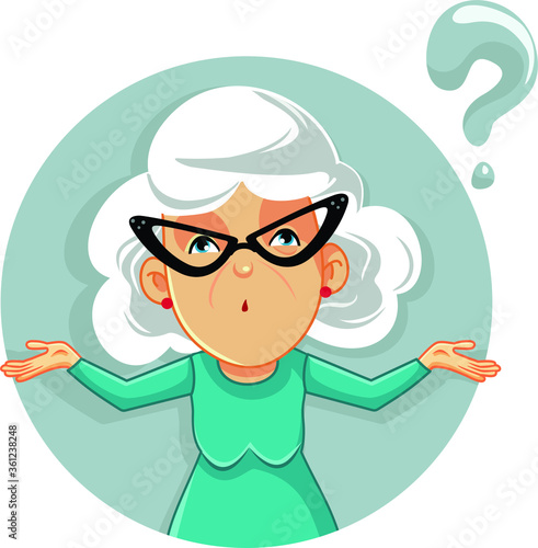 Funny Granny Shrugging Vector Cartoon Illustration