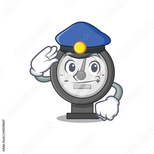 A handsome Police officer cartoon picture of pressure gauge with a blue hat