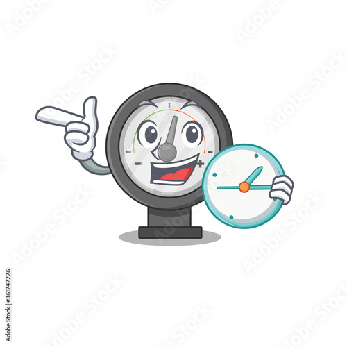 A picture of cheery pressure gauge holding a clock