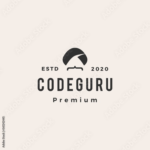 code guru hipster vintage logo vector icon illustration