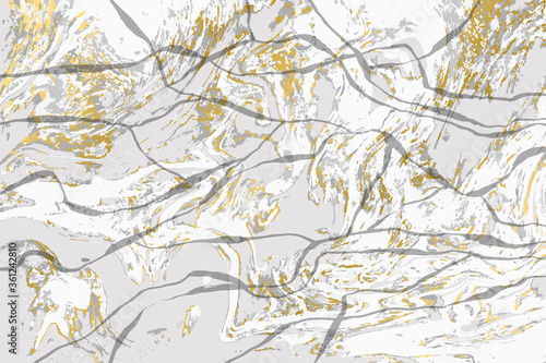 Gray and gold agate ripplle pattern. Light marble background.