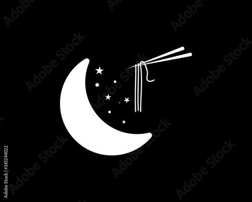 Silhouette of the moon and chopsticks noodles