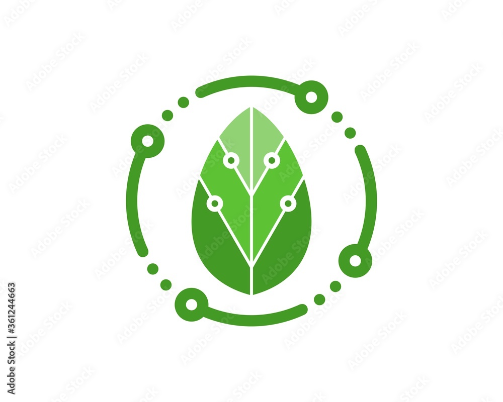 Circular circuit technology with nature leaf inside Circular circuit technology with nature leaf inside