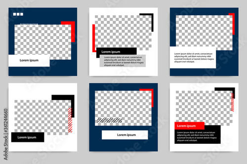 Minimal layout square banner in blue red frame color. Editable geometric product catalog sale banner template for social media post, stories, story, flyer.