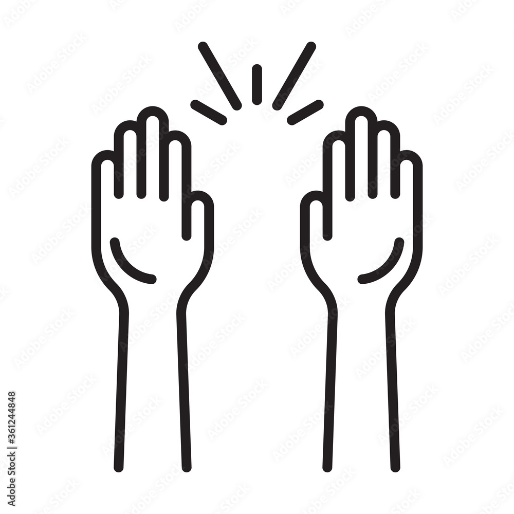 Obraz premium Raising hands audience celebrate line art icon for apps and websites