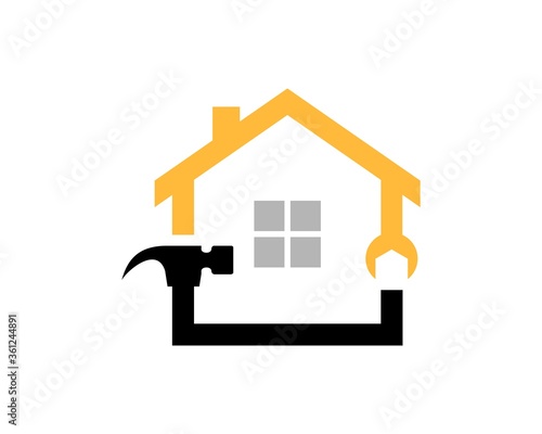 Home shape line with wrench and hammer