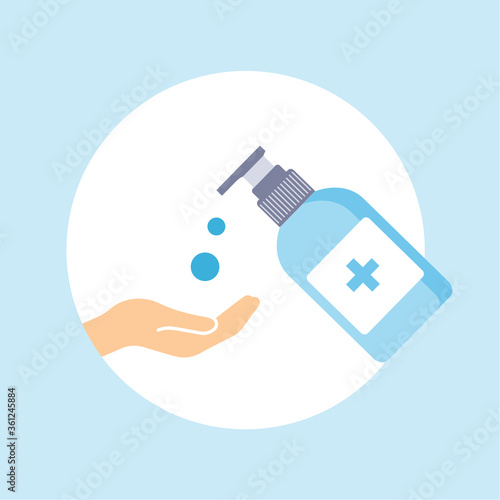 Disinfection. Hand sanitizer bottle icon, washing gel. Vector illustrationDisinfection. Hand sanitizer bottle icon, washing gel. Vector illustration 