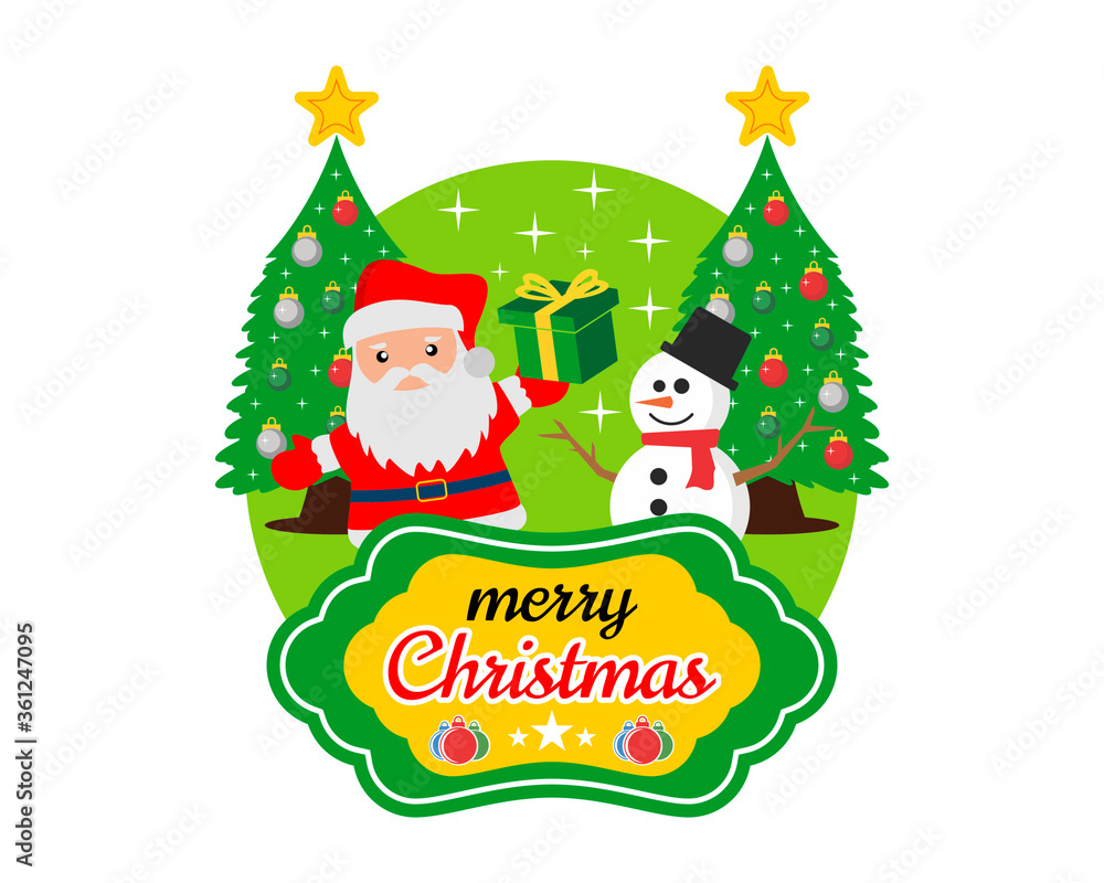 Merry christmas with santa and snowman inside Merry christmas with santa and snowman inside