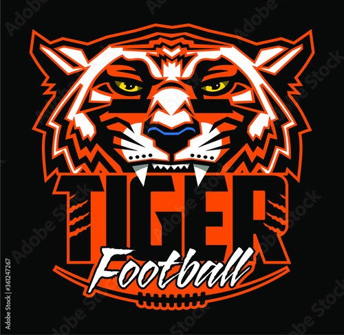 tiger football team design with mascot and laces for school, college or league