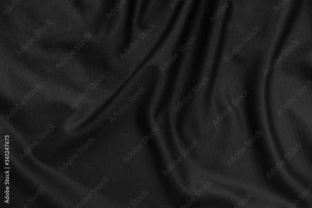Fototapeta premium Background texture black cloth. Abstract dark wavy soft. Fabric is wrinkled. Fashion luxury style.