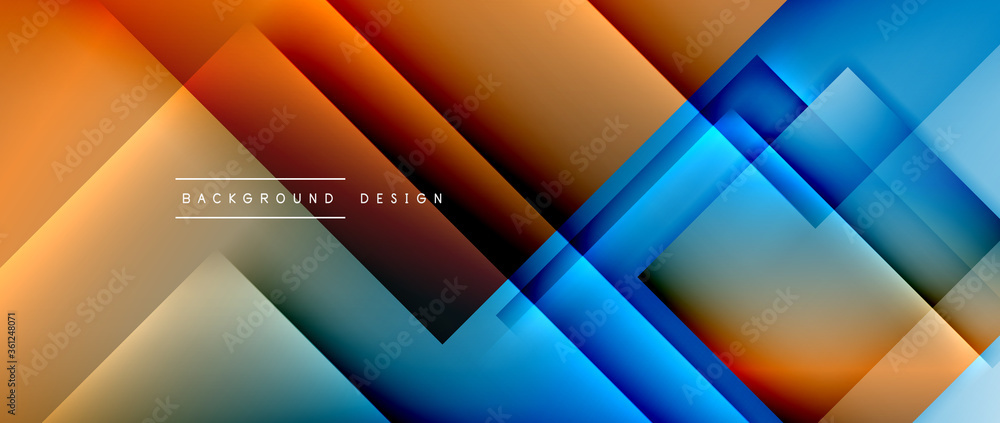 Fototapeta premium Square shapes composition, fluid gradient geometric abstract background. 3D shadow effects, modern design template