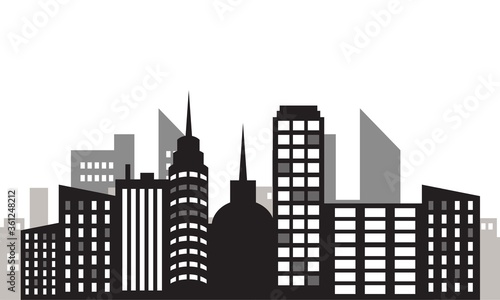 Modern city silhouette skyscrapers and buildings logo vector © deemka studio