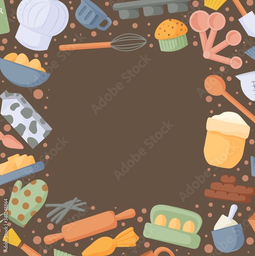 Bakery and pastry frame. Retro design template for menu, poster, banner, packaging. Vector illustration.