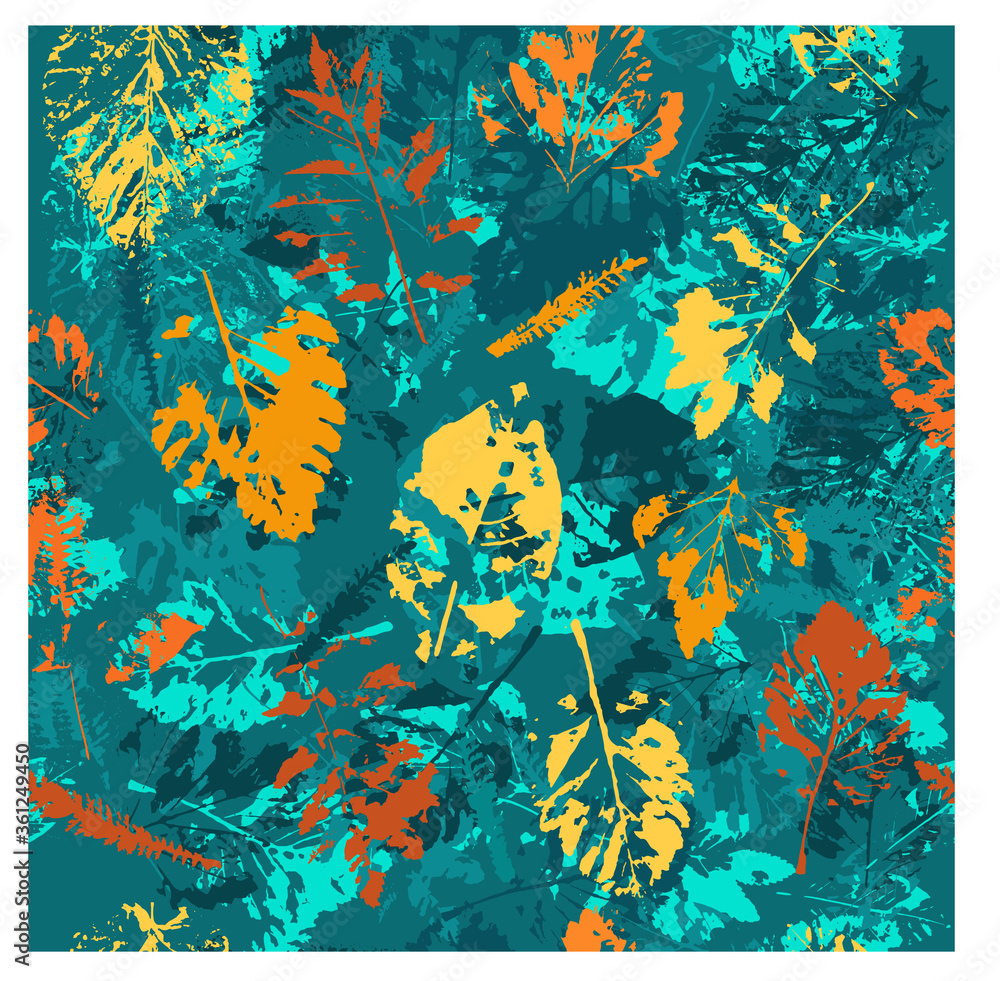 Fototapeta Abstract seamless pattern with bright tropical leaves and plants
