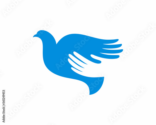Flying pigeon with praying hand wings