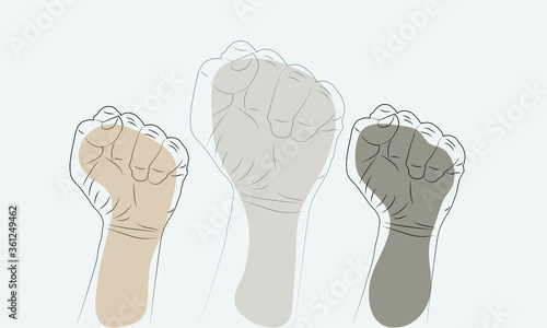 A vector illustration artwork of  three hands rise for supporting BLACK LIVES MATTERS.