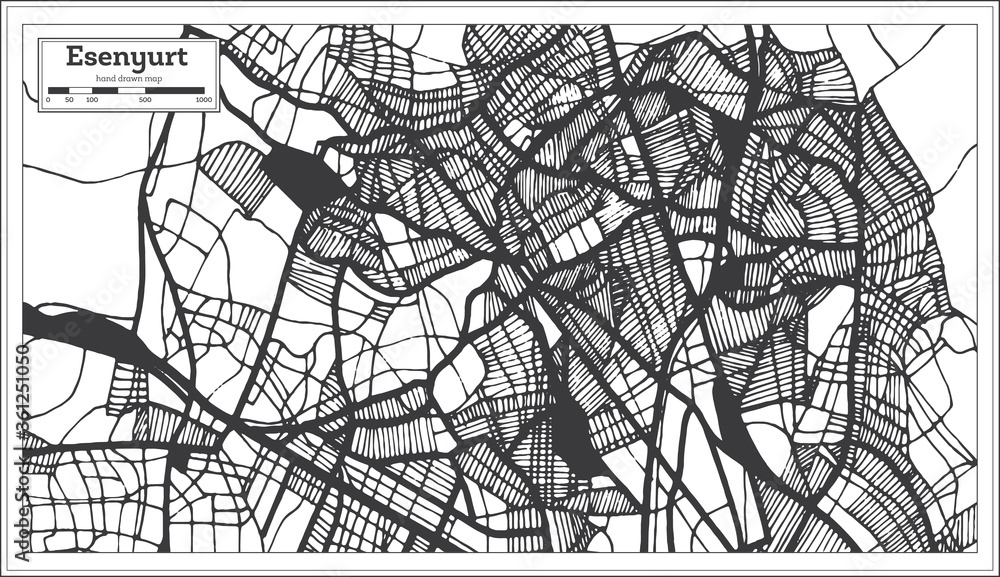 Esenyurt Turkey City Map in Black and White Color in Retro Style. Outline Map.