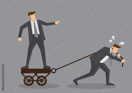 Bossy Businessman Commanding Over Slogging Partner Vector Illustration
