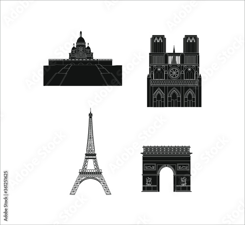famous buildings of paris city. illustration for web and mobile design.